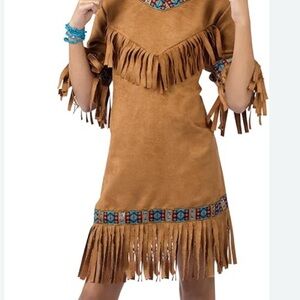 Girls Fringe Tan Dress with Tribal Accents (Native American costume)